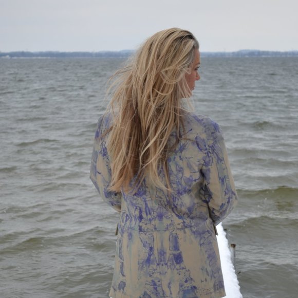 Burberry Jackets & Blazers - Burberry leather blazer jacket M L tan gray blue beige dyed rainbow purple ivory